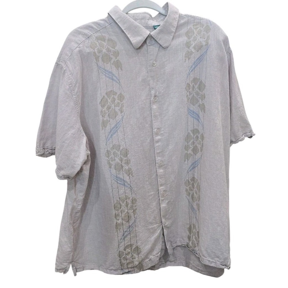 Cubavera Shirt Men 2XL Linen Blend Ivory Short Sleeve Embroidered Hawaiian #1024
